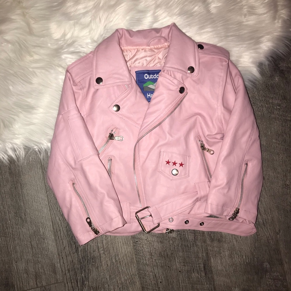 Pink “leather” jacket size 4t toddler girl